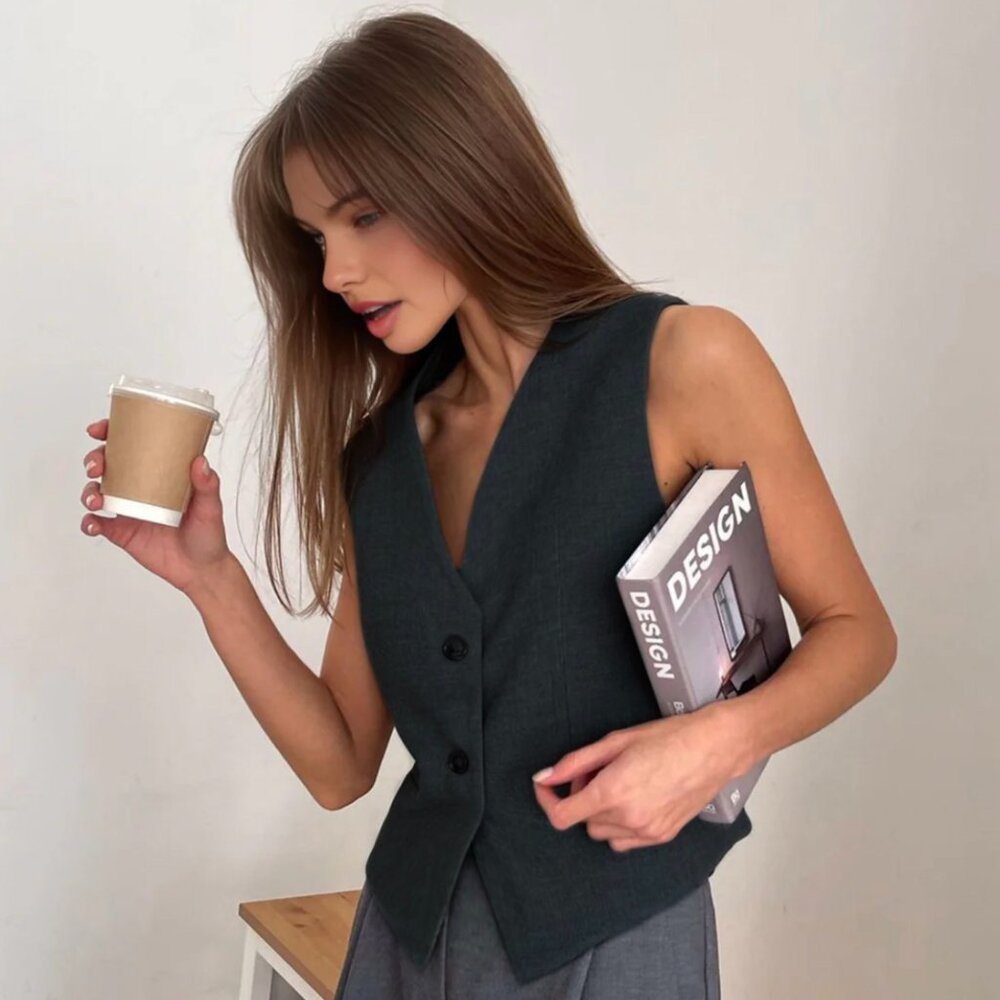 NWT ZARA BACK BUCKLED VEST ANTHRACITE GREY